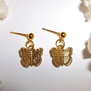 Gold Butterfly Earrings Post Stud Jewelry Minimalist Style Gift Idea Girl C926
